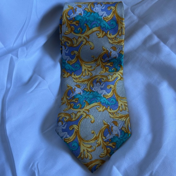 Versace Tie with Gold and Blue Baroque Design 100% Pure Silk - Picture 1 of 4